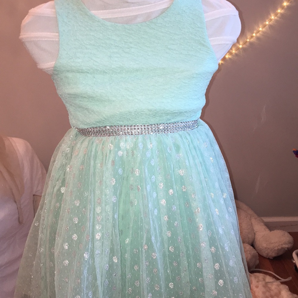 Mint green polka dot dress